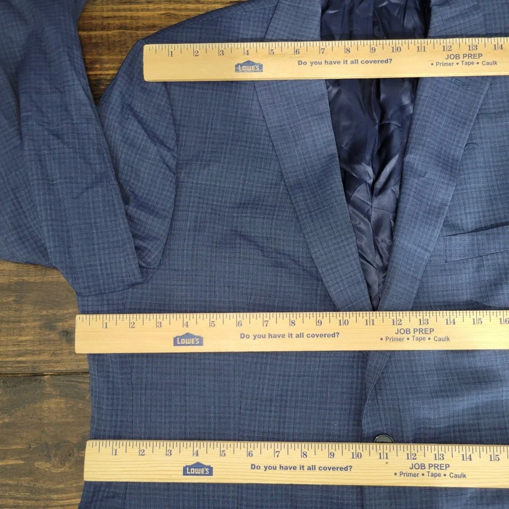 Calvin Klein Men's Sport Coat‎ Blazer Two Button Navy Blue Checked Wool Size 44R